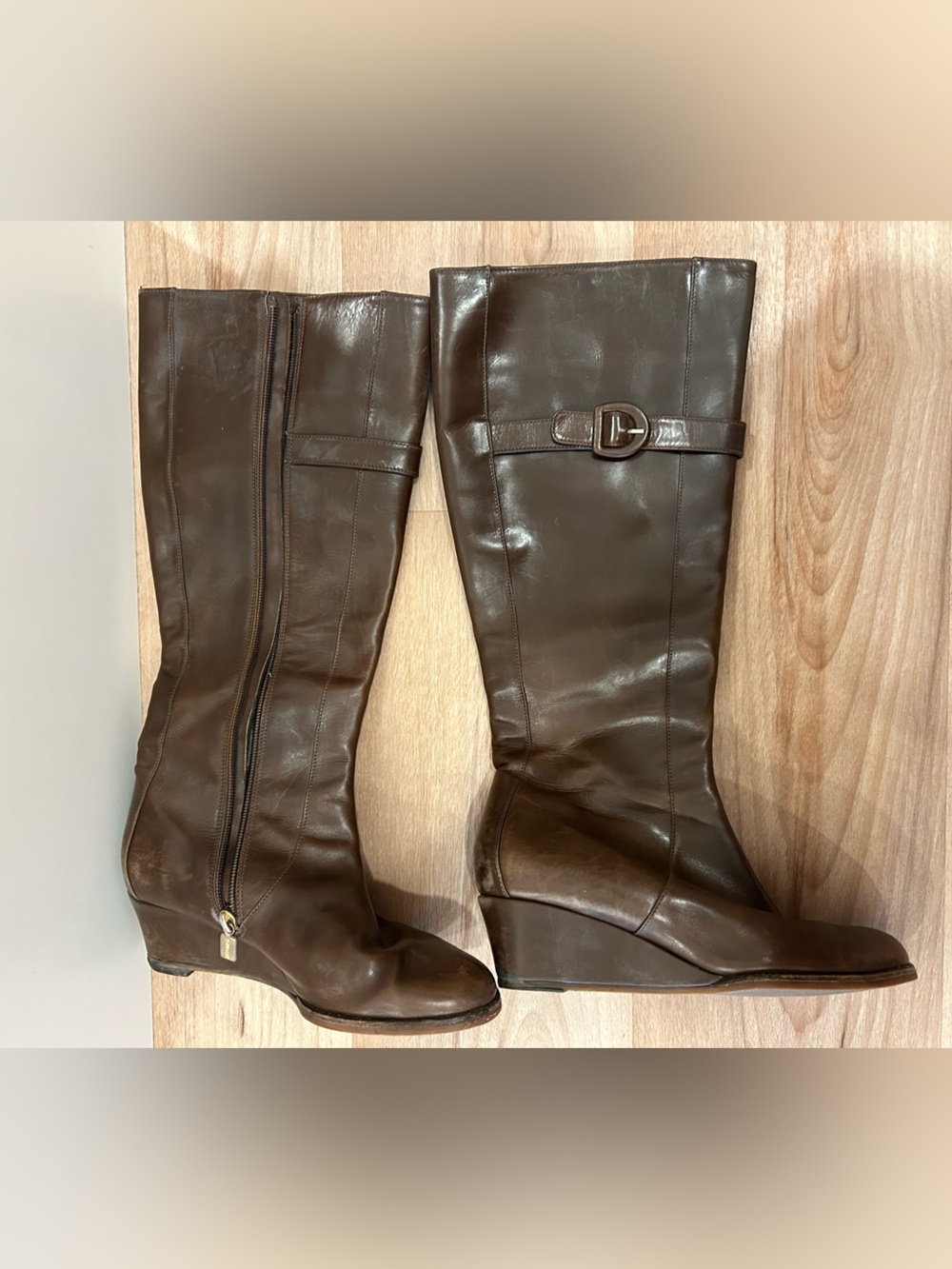 Bruno Magli Brown Leather Wedge Boots